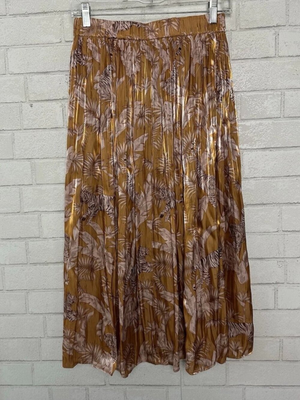 Bailey 44 Pleated Skirt Small Jungle Print Tiger Lion Tropical Modest Midi Skirt